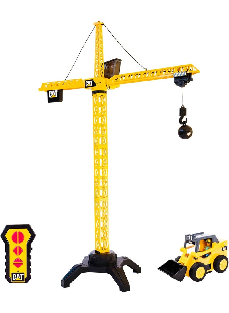 CATERPILLAR CAT WorkForce Remote Control Jumbo Power Crane 50-Inches Tall with Mini Figure and Contruction Vehicle Playset | 360-degree Rotating Lift, Hook and Wrecking Ball | Move, Lift and Lower the Crane like a real demolition expert! |Pretend Play for Kids Ages 5Y+ - Image 1